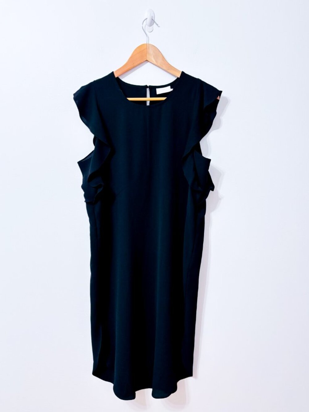 KAFFE Black Vaja Ruffle Sleeve Tie Waist Midi Dress Size 38 EU